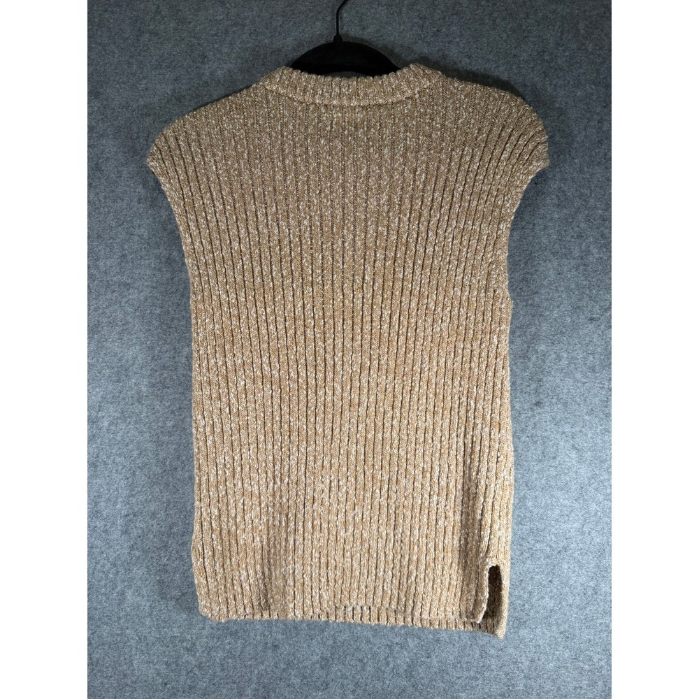 LOFT Womens Tan Marled Ribbed Knit Sweater Vest Size M Cap Sleeve Side Slit‎ - Picture 7 of 8